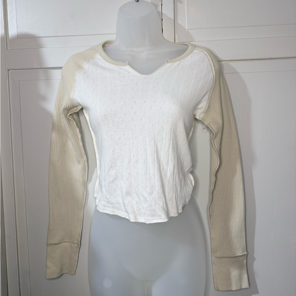 Urban Outfitters Cream and White Long Sleeve Tee